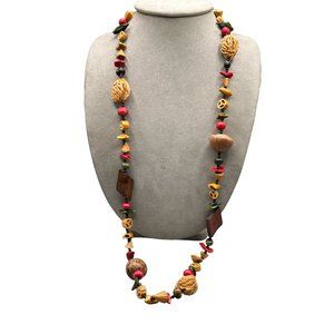 Very Unusual Carved Seeds and Pits Necklace Organic Wood Beads Earthy Tones